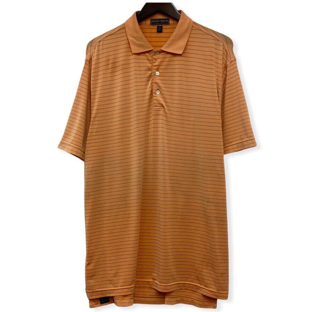 Peter Millar Summer Comfort Men's Orange‎ Striped Golf Polo Shirt Sz M Fits L/XL
